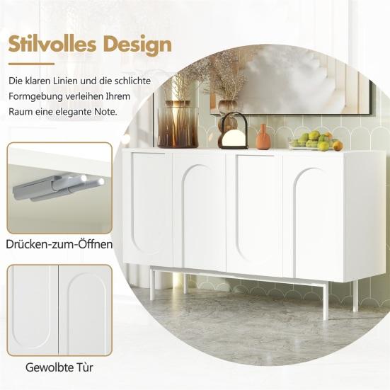 Modern Minimalist Pure White Sideboard with 4 Doors in Arched Pattern for Dining Room And Living Room (White)