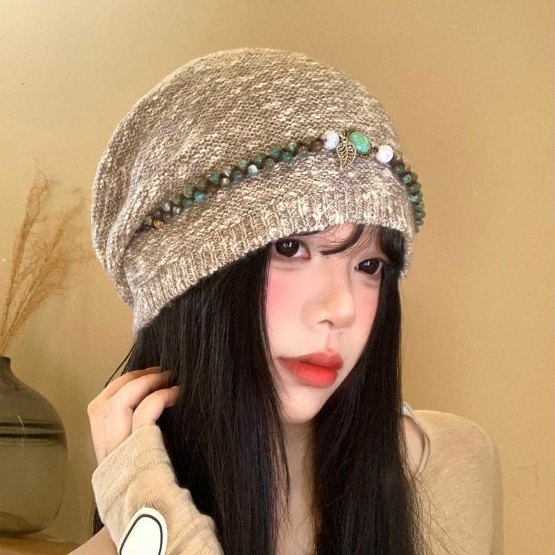 Bohemian fringed stacking hat autumn and winter hat women's big head circumference headhat retro versatile cold hat