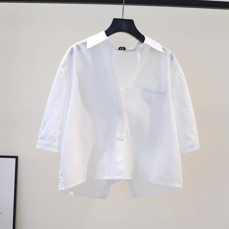 

Spring Office Lady s White Shirts Casual Chic Korean Women s Shirts Blouses Short Sleeve Preppy Style Basic Shirt S белый