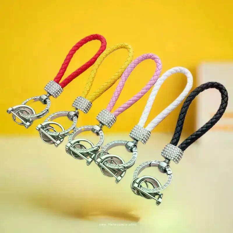 Handcrafted Braided Rope Keychain Sparkling Rhinestones - Stylish Monochrome Car Key Ring Fashion-Forward Accessory