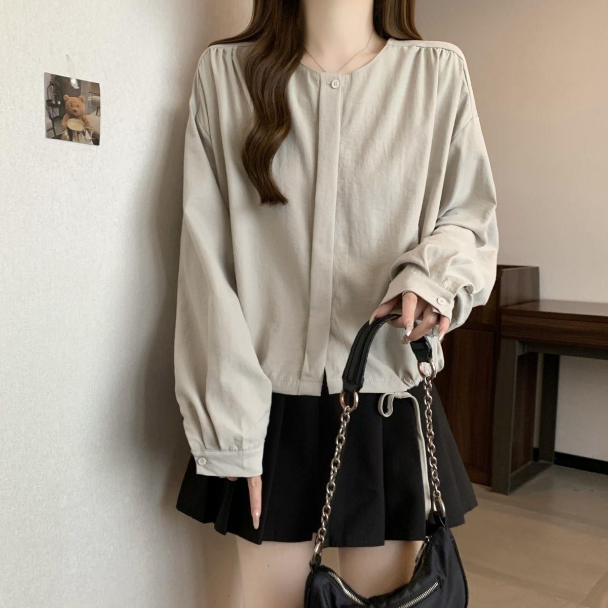 2026 Women s Plus Size Stylish Drawstring Hem Early Spring Slimming Shirt Top XL хаки