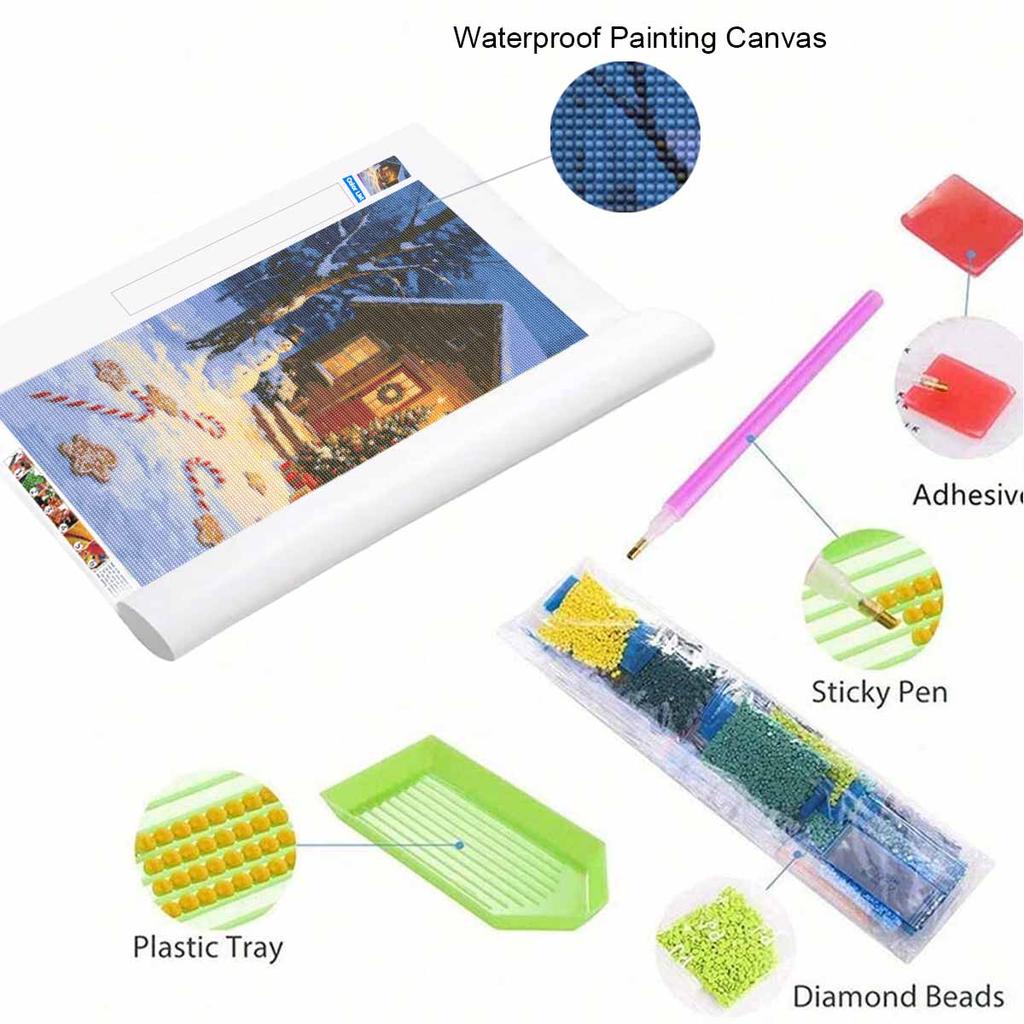 DIY 5D Diamond Painting Kit Snowy Christmas Cabin Full Drill Rhinestone Art Canvas Relaxing Creative Craft for Home Wall Decor Gift