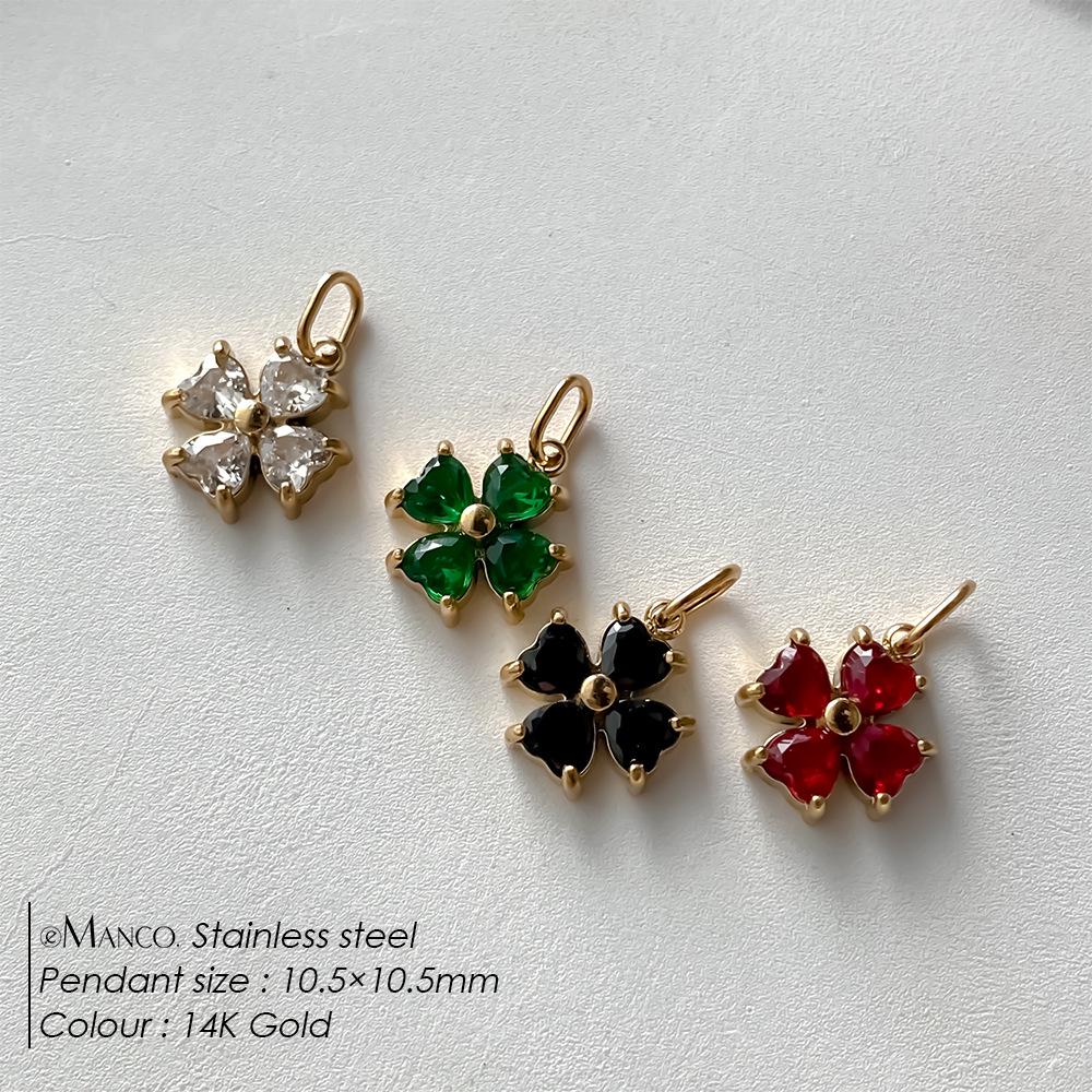 eManco 14K Gold Plated Stainless Steel Clover Pendant with Colorful Zircon for DIY Earring or Necklace