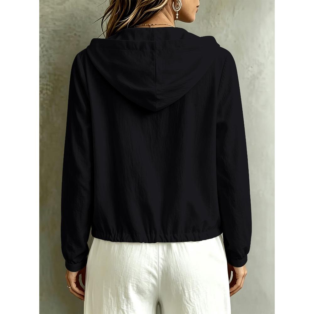 Herbst Winter Mode Lässig Einfarbig Knopf Kapuze Langarm Hemd Damen Oberteil Bluse
