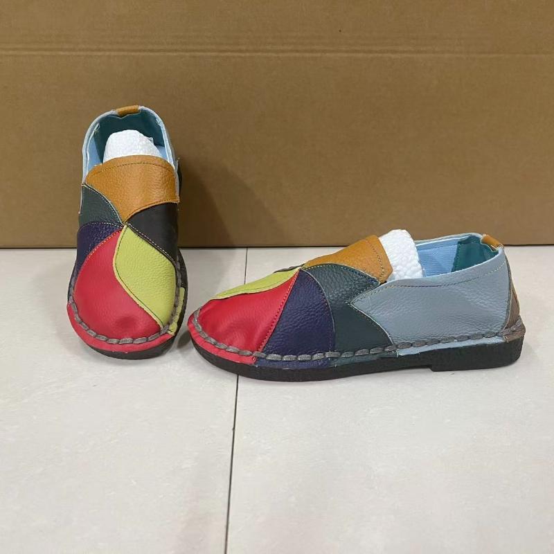 Gemengde Kleur Dames Loafers Retro Dames Platte Schoen Zachte Dames Slip-ons Patchwork Dames Mocassins Grote Maat 43 Rasteiras Femininas 38 black