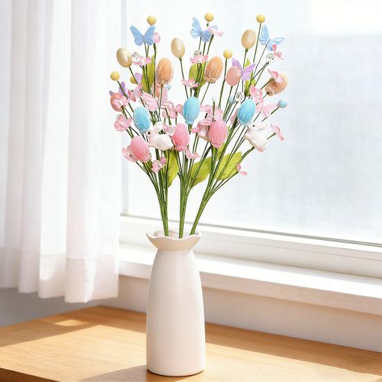 Easter Artificial Flowers Easter Colorful Egg Decoration DIY Party Bouquet with Rabbit Egg Charms Spring Home Table Centerpiece