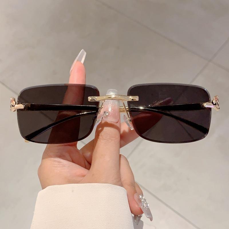 Rimless Punk Vintage Square Sunglasses Women Men Luxury Brand Designer UV400 Metal Leopard Head Shade