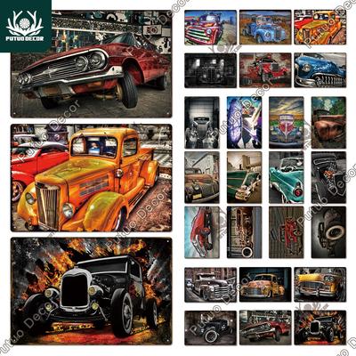 Decor Classic Cars Retro Plaque Metal Plate Vintage Tin Sign for Garage Man Cave Home Wall Art Decoration Car Posters
