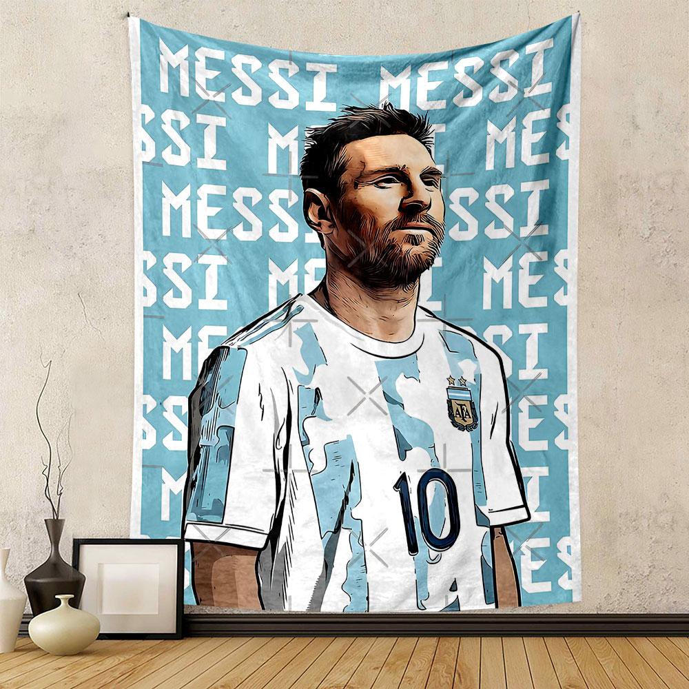 "Soccer Star Portrait with Argentina Jersey" Patterned Tapestry Home Decor, Suitable for Bedroom and Living Room, Gift