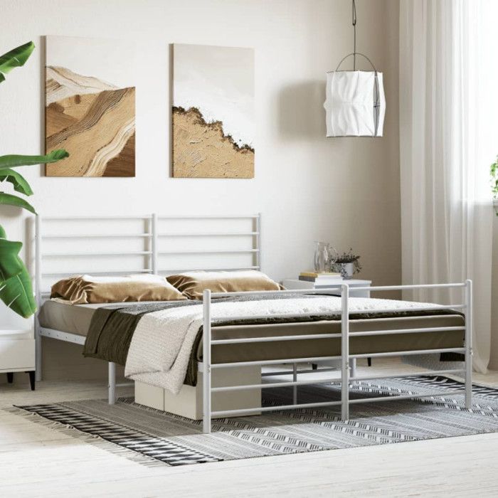 VidaXL Metal Bed Frame with Headboard-Footboard White 160x200cm 352389