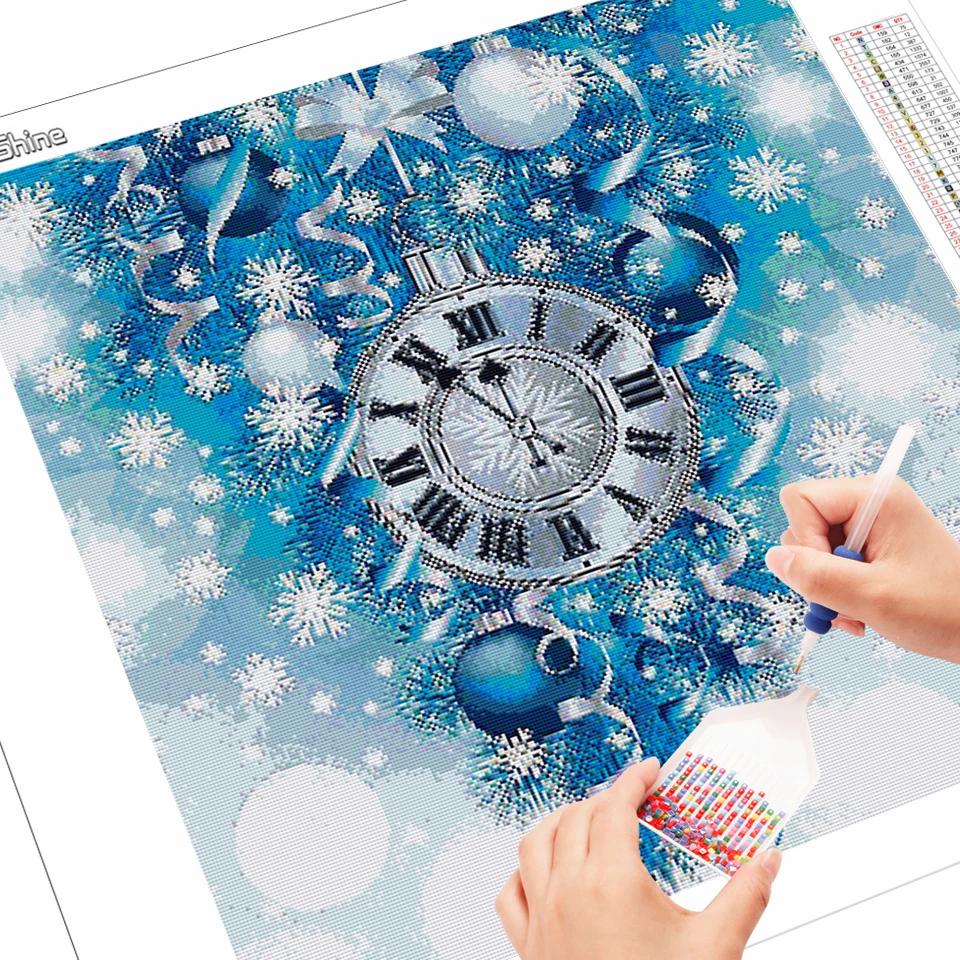 Diamond Embroidery Christmas Clock Cross Stitch Diamond Painting Kit Landscape Full Drill Picture Rhinestones Wall Art