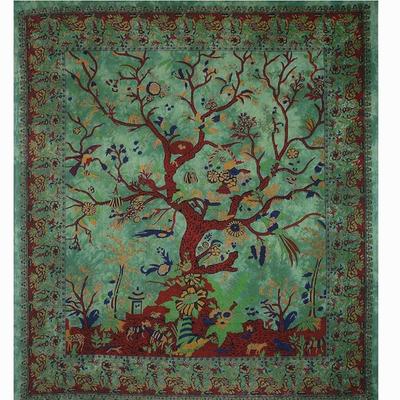 Beautiful Indian Bohemian Psychedelic Hippie Tree of Life Window Curtain Panels for Bedroom, Living, Balcony (Green)