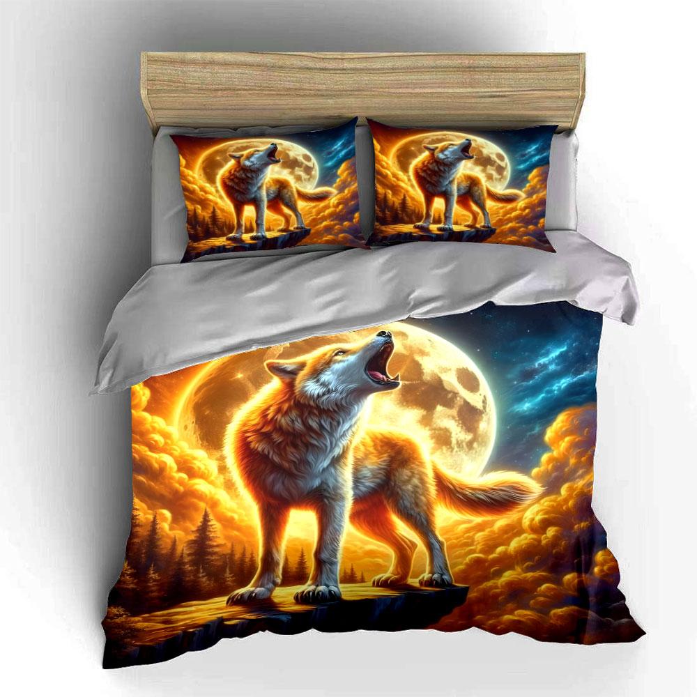 Howling wolf with moon. Bedding sets Duvet cover sets Duvet covers Pillowcases(1*Duvet Cover 2*Pillowcases without duvet insert)