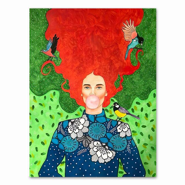 Abstrakte Mädchen Haar Blume Vogel Wand Kunst Leinwand Malerei Nordic Poster Und Drucke Vintage Wand Bilder Für Wohnzimmer Dekor kein Rahmen