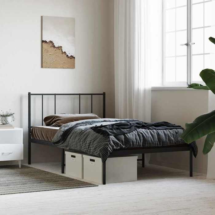 VidaXL Metal Bed Frame with Headboard Black 90x190 Cm 352472