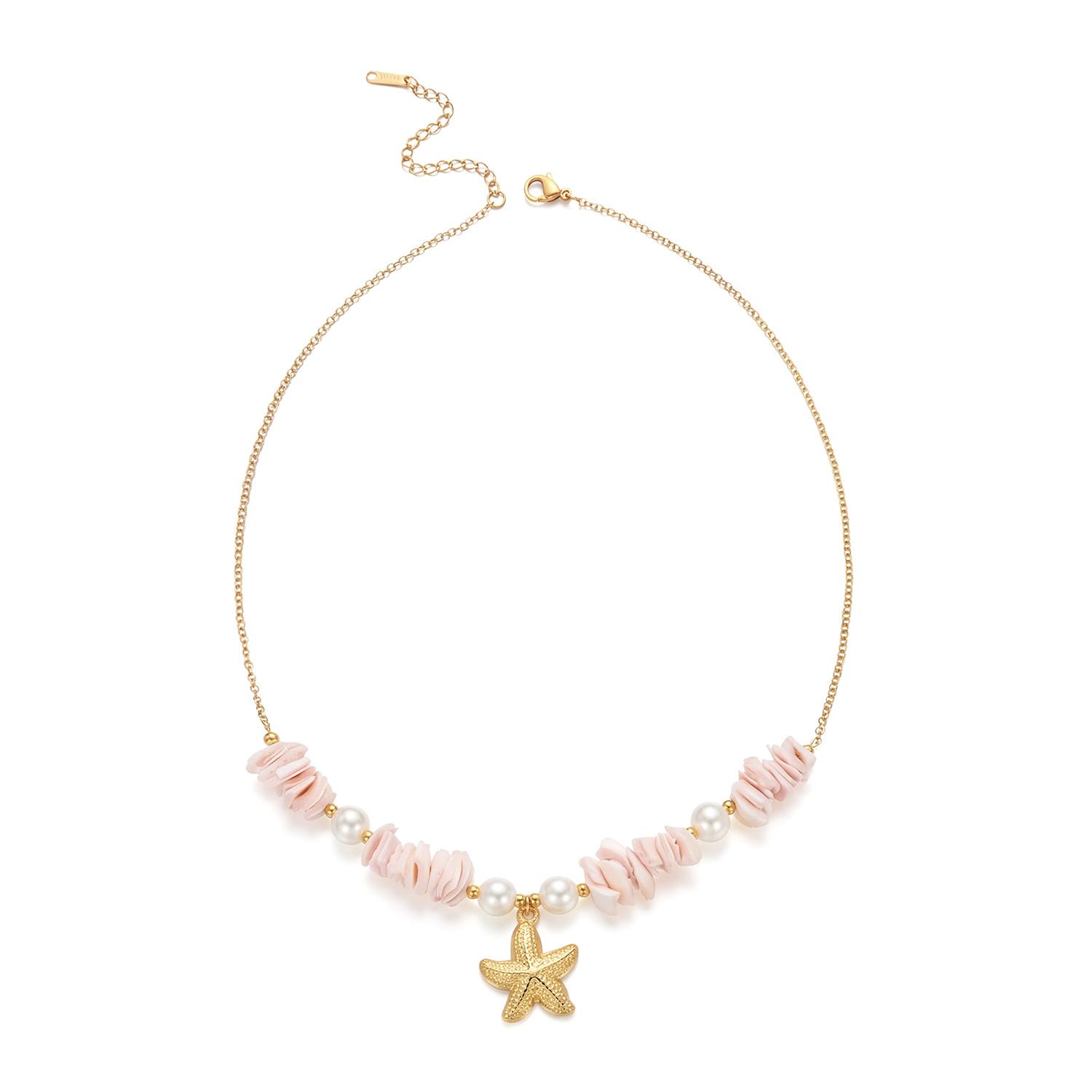 Design Sense Summer Gravel Pearl Shell Pendant Necklace for Women Boho Irregular Crushed Stone Starfish Necklace Jewelry Gift