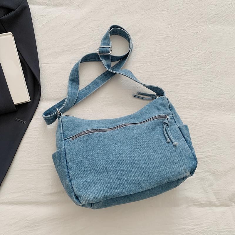 Multi-Pocke Crossbody Bag Denim Commuter Tote Bag Women Large Capacity Messenger Bag