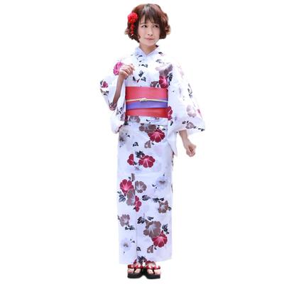Yukata Red and Brown Morning Glory On White Tokimeki Koi Yukata 3 Piece White [Brilliant Piece] Women's Set, Background, Set,