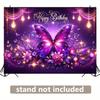 2D Glowing Butterfly Birthday Backdrop Purple Sparkle Floral Party Photo Booth Prop