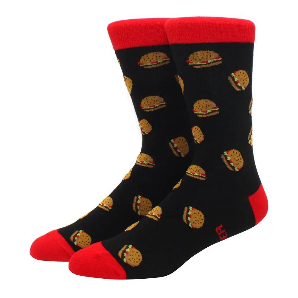 1 Pair Men's Fun Hip Hop Skateboard Beer Happy Art Print Mid Socks, EU38-46