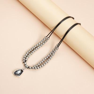 For Women Fashion Double-layer Metal Choker Sweater Chain Party Jewelry Gift 1PC Gray Crystal Pendant Irregular Beads Necklace