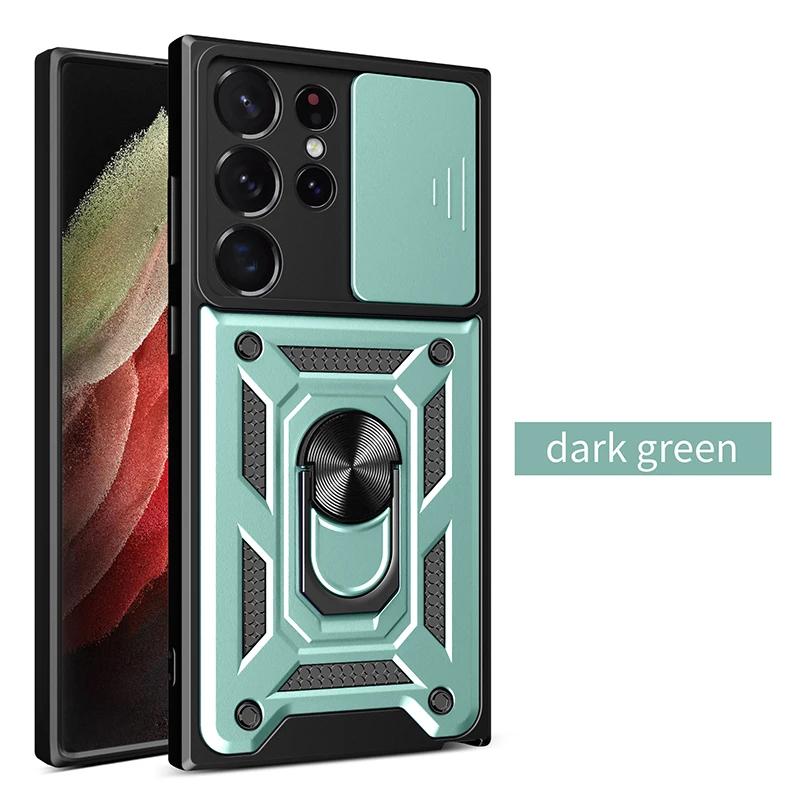 Nárazuvzdorné pancierové puzdro pre Samsung Galaxy S23 S20 S21 S22 S24 Ultra Plus FE S držiakom na magnetický krúžok do auta Kryt s posuvným chráničom objektívu