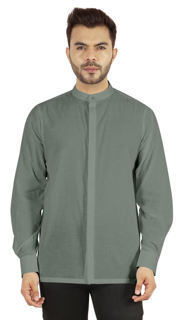 BestMan Mens Solid Shirt Mandarin Collar Long Sleeve Button-Up Formal Shirts Office