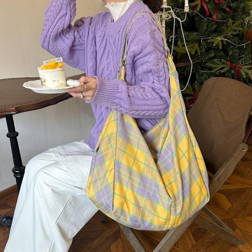 Colorful Single-shoulder Bag Plaid Women's Handbag Versatile Plaid Tote Bag  Commuting