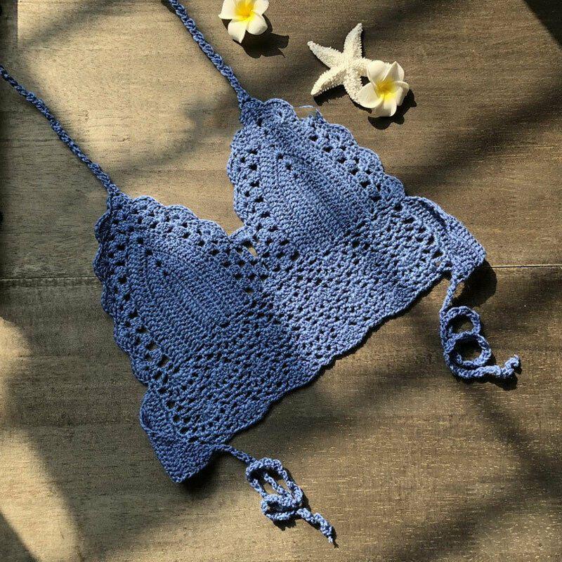 Crochet Women Lace Vest Crop Top Knitted Bra Boho Beachwear Bikini Holiday Tank