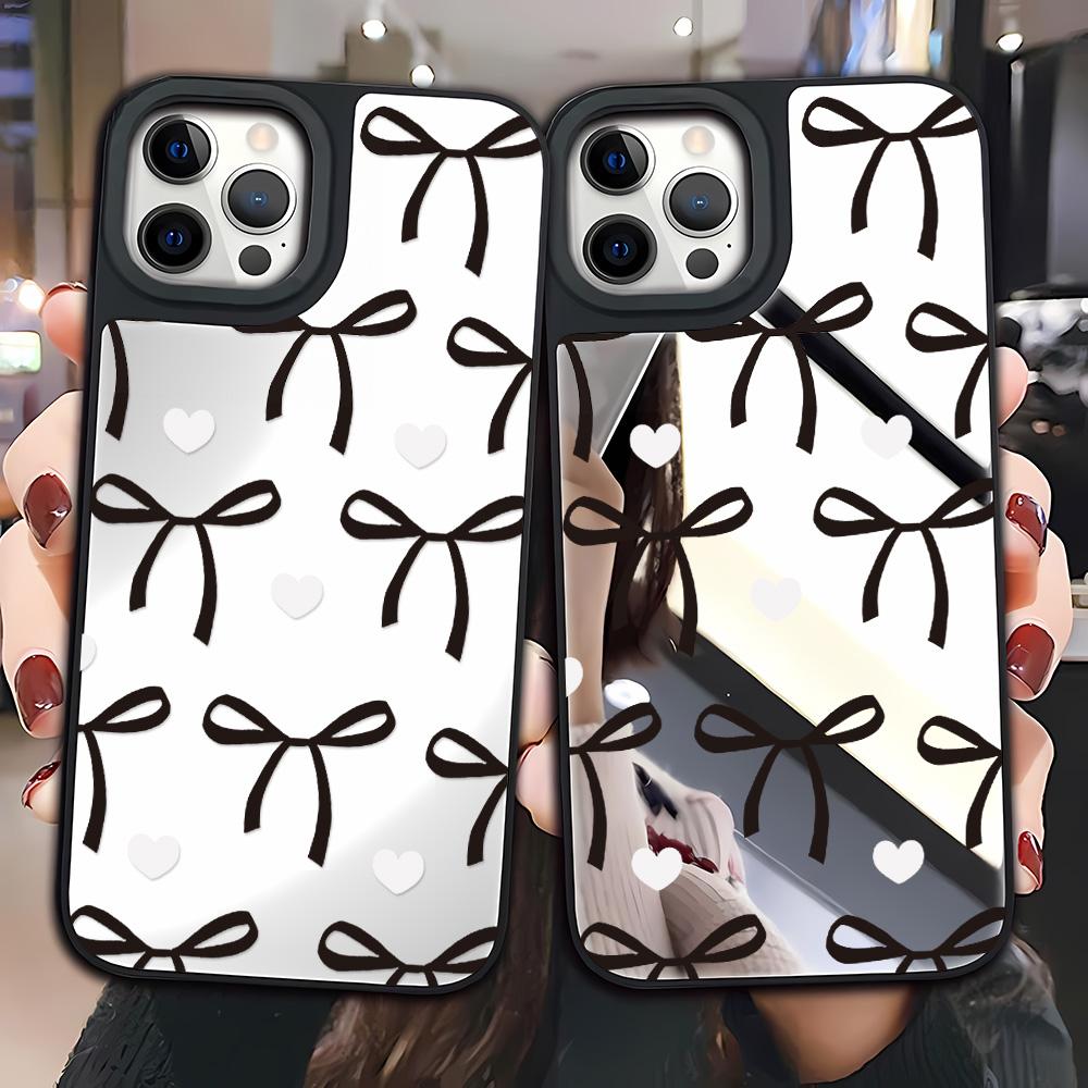 Spiegel Handyhülle für iPhone 15 11 13 14 für 15 16 Pro Max 12 13 16 Pro Wolke Blume und Tier Niedlicher Stil Handyhülle