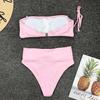 2 Piece Heart Print Bandage Swimsuit Bikini Set Push Up Swimwear High Waisted Girls Bathing Suit