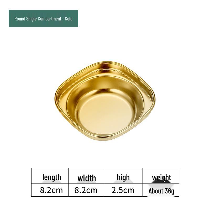 Golden Korean-Style Two/Three-Compartment Sauce Dishes – 304 Stainless Steel for Kimchi, Barbecue, and Hot Pot Seasoning.