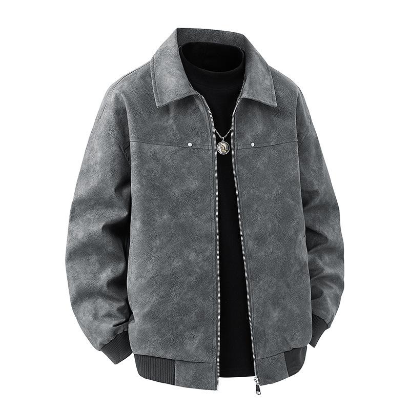 American Vintage Style Men S Turn Down Collar Pu Jacket