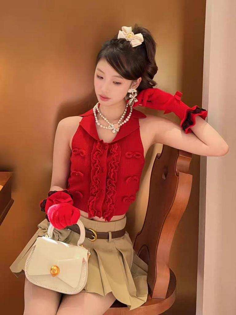 Spring 2026 Bow Bead Knit Sleeveless Vest