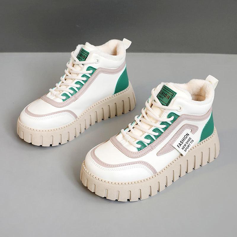 

YB9030 новые зимние высокие кеды на платформе, цветные женские туфли, бархатные хлопковые туфли на толстой подошве, студенческие, увеличивающие рост и сохраняющие тепло 35 зелёный