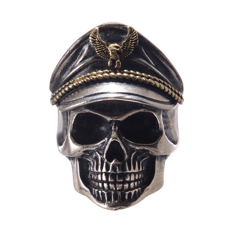 Retro Colored Navy Officer Skull Ring For Men Punk Gothic Rock Hiphop Open Ring Biker Accessories Handmade Zircon Unisex Gift