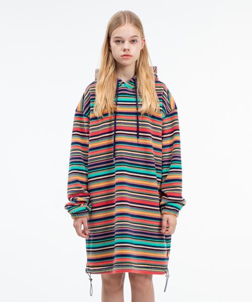Fake Mama Polar Fleece Applique Long Hoodie [Multi] Stripes
