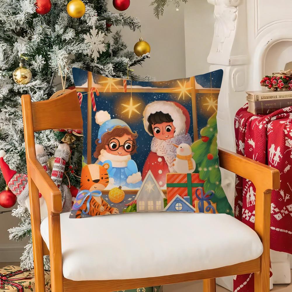 Warm Christmas Cartoon Decorations Third Pillow Case Silky Short Plush With Invisible Zipper Dustproof Sofa Cushion Cover