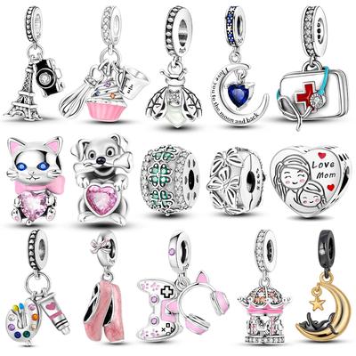 Nuovi Ciondoli in Rame Gatto Luna Cuore Amore Perline Adatti Bracciale Pan Originale Creazione Per Donna Gioielli Moda Ciondolo