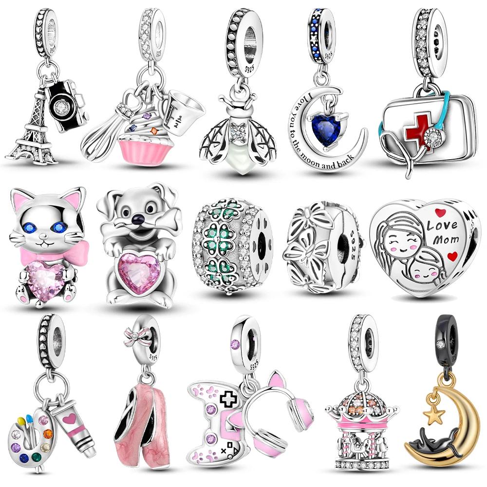 Exquisite Elegant Copper Charms Cat Moon Love Heart Beads Fit Original Pan Bracelet Making For Woman Jewelry Fashion Pendant