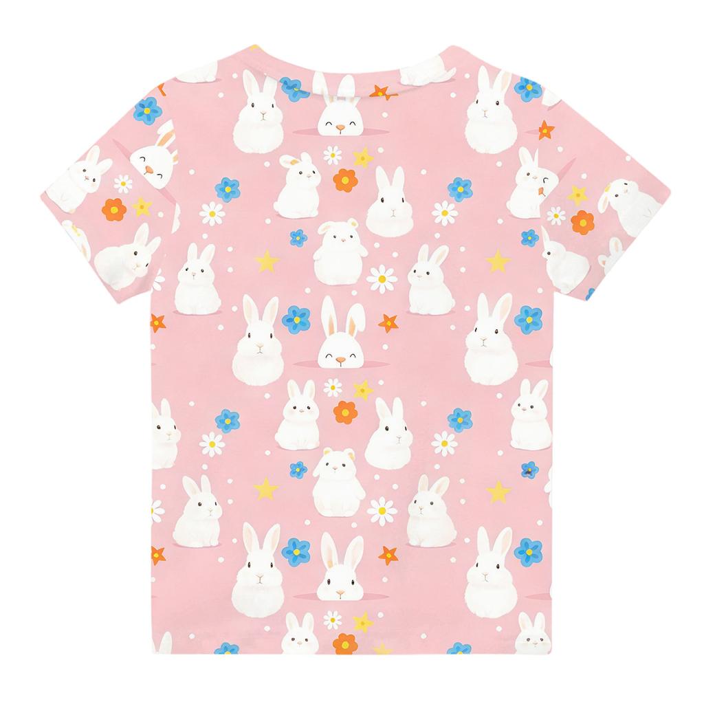 Boys Girls Round Neck Casual Printed Short-sleeved T-shirt Top
