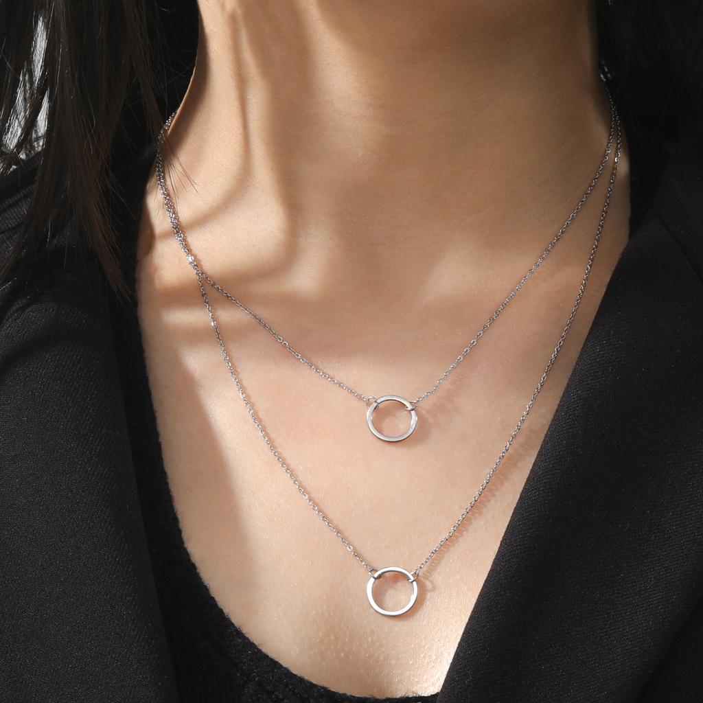 Geometric Round Heart Choker Necklace for Women Stainless Steel Minimalist Simple Clavicle Neck Chain Jewelry