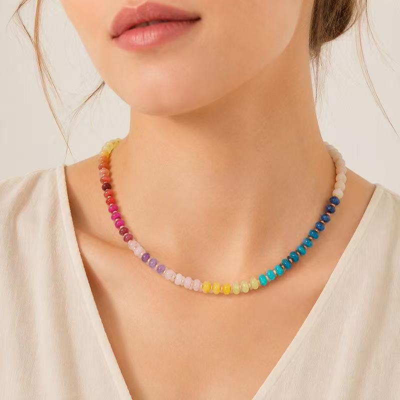Bohemian Rainbow Natural Stone Beaded Necklace