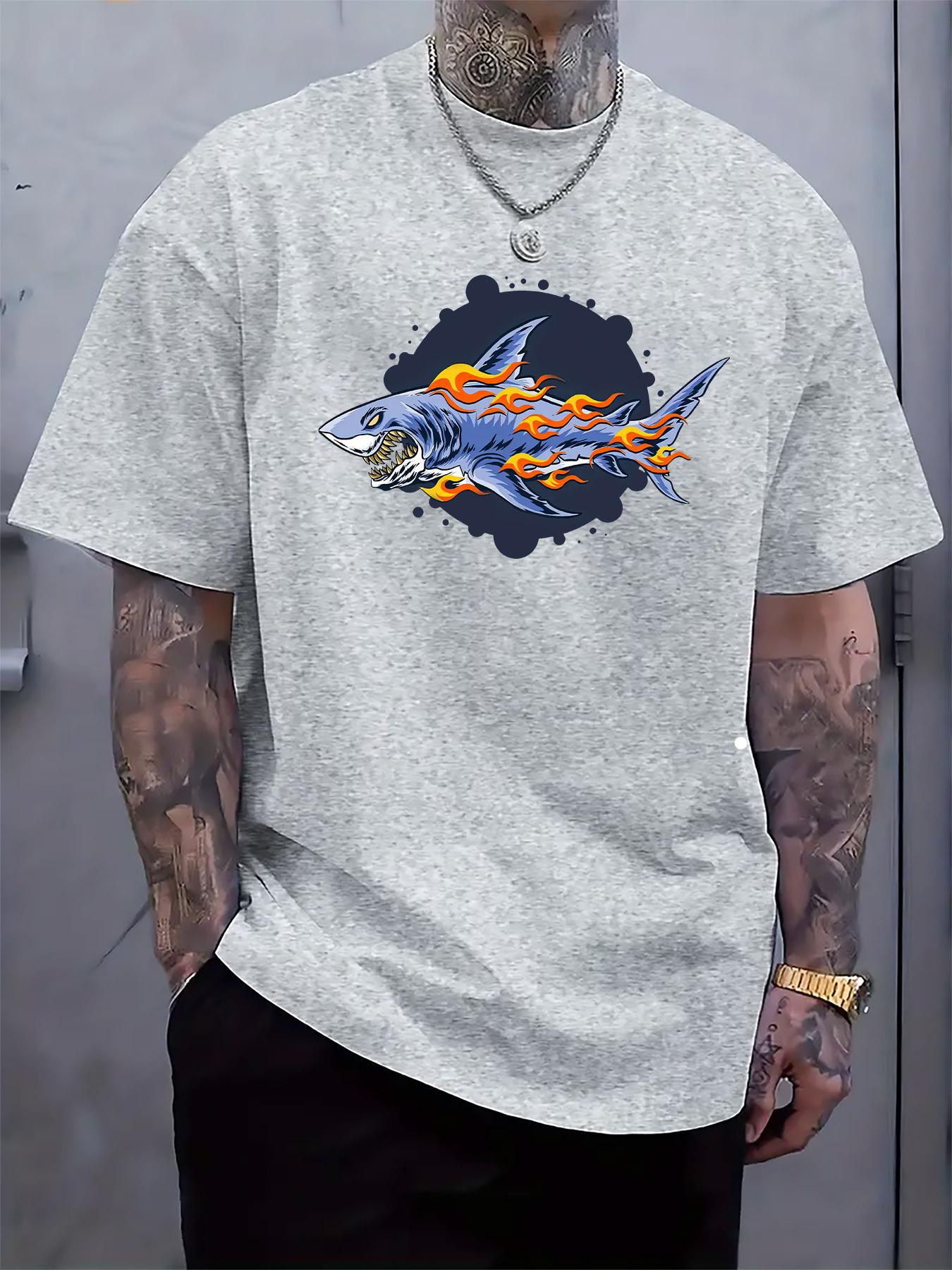 Flame Blue Shark Graphic Print T-shirt - Bold Dynamic Design S