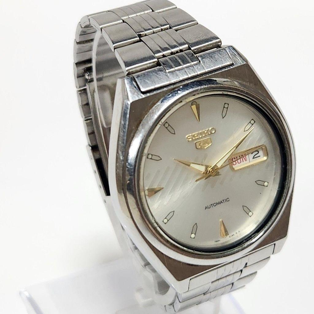 Used Vintage Seiko 5 Day Date Automatic Winding Line Pattern Men's Working Item Y2K SEIKO