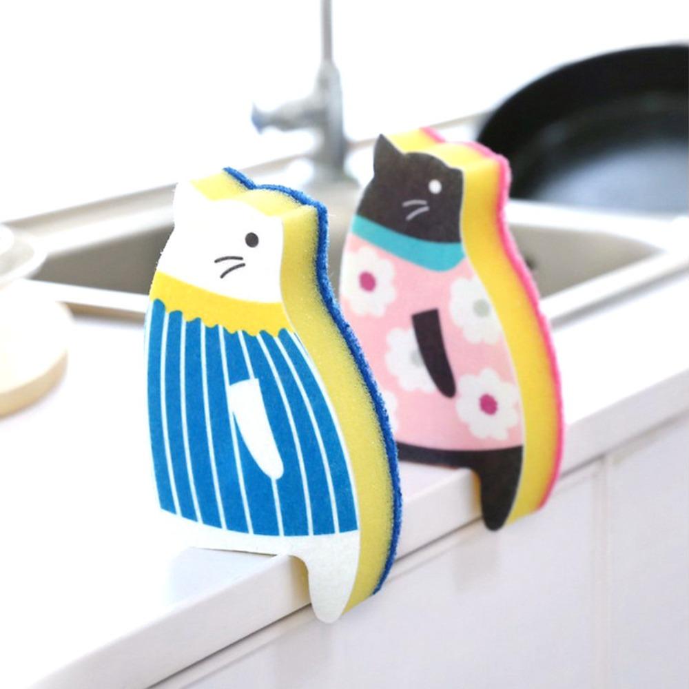 2pcs Delicate Sponge Cat Dish Sponge Non-Scratch Dishwashing Cloth  Bathroom