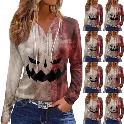 Damenmode Lässig Halloween Bedruckter Hoodie Dekoknopf Langarm T-Shirt