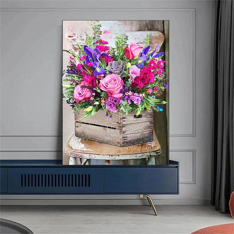 Pictura cu diamant DIY Kit cu punct de cruce cu flori Mozaic Artă pictură cu diamant Cerc complet/Diamant pătrat Decor pentru casa