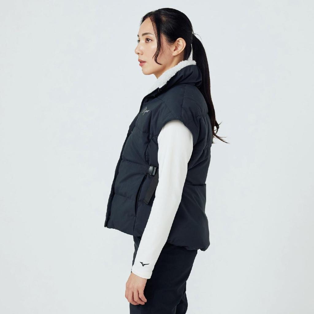 Mizuno Breath Thermo Bulky Down E2MEC702 Vest, Heat-Generating Material, Women's, Black,