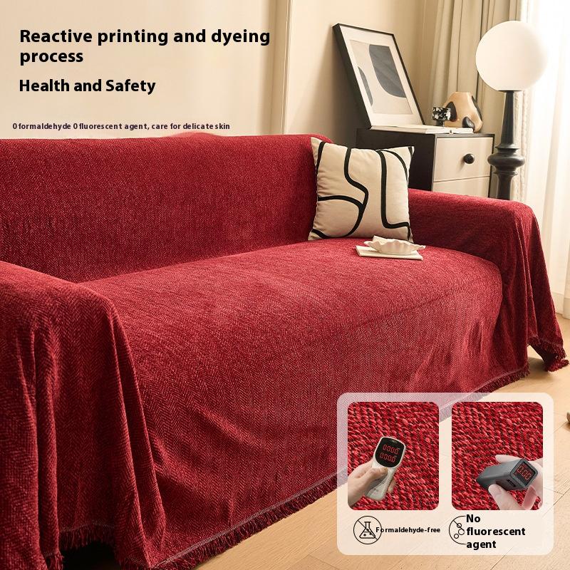 Home Pure Color Herringbone Pattern Chenille Sofa Towel Full Cover Sofa Cover Anti-cat Scratching Sofa Blanket